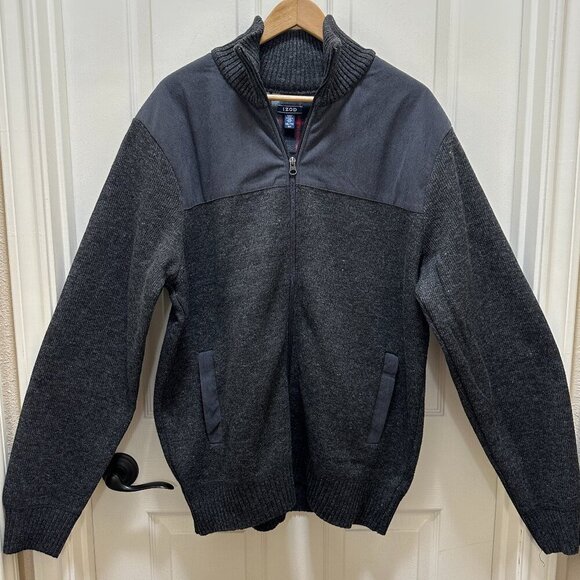 Izod Full Zip Lined Sweater Men's Size XXL Grey Relaxed Fit Stretch Warm (NEW) - Picture 16 of 16
